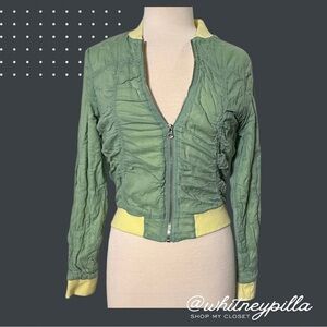 Y2K Vintage Twenty One Jacket Cropped Zip Green sheer Yellow Women’s Size Large